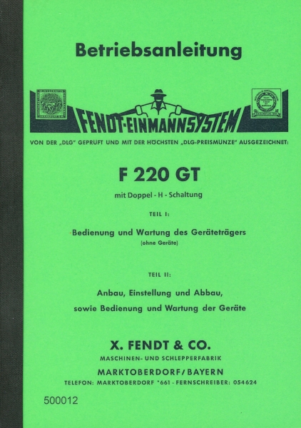Betriebsanleitung für Fendt Typ F 220 GT